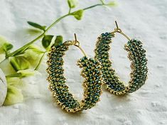 Miuyki seed beads  Gold Plated stainless 25mm hoop earrings Beaded Hoop Earring, Palmer Ak, Beaded Hoop Earrings, Beaded Hoops, Jewelry Earrings Hoops, Green And Gold, Seed Beads, Gold Plate, Hoop Earrings