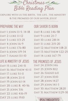 the christmas bible reading plan is shown