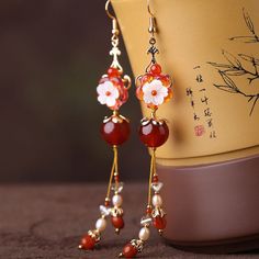 Chinese Accessories, Chinese Jewelry, Asian Jewelry, Magical Jewelry, Ancient Jewelry, Long Red, Fantasy Jewelry, Girly Jewelry, Engagement Anniversary