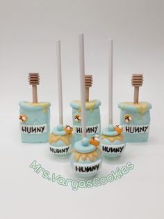 four toothbrush holders with the words hummy on them