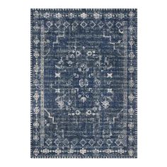 an area rug with blue and white colors