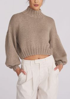 Evie Crop Sweater - Taupe - house of lolo Taupe House, Crop Sweater, Vest White, Velvet Jacket, Women Artisans, Zebra Print, Cropped Sweater, Cashmere Sweaters, Sweater Jacket