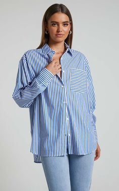 Get ready to slay this Autumn with our Jaycey Striped Long Sleeve Pocket Detail Shirt in Navy Stripe! This trendy top will make heads turn with its chic navy stripes, standard collar and pocket detail. Made from soft cotton, it's perfect for a casual yet fashion-forward look. The long sleeves make it versatile for any occasion, whether you're dressing up for a night out or keeping it low-key on the weekends. Stay stylish all season long with Showpo's must-have tops collection and add this one to Trendy Top, Navy Stripes, Trendy Tops, Low Key, Pocket Detail, Striped Long Sleeve, Fashion Forward, Night Out, Long Sleeve Shirts