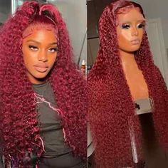 ad eBay - Deep Wave Lace Frontal Wig Colored Burgundy Lace Front Wig Front Human Hair Wig - Buy Now, click the link (eBay) Lace Closure Hairstyles, Full Lace Front Wigs, Long Human Hair Wigs, Virgin Hair Wigs, Curly Hair Wig, 100 Human Hair Wigs, Curly Human Hair Wig, Curly Lace Front Wigs, Burgundy Hair