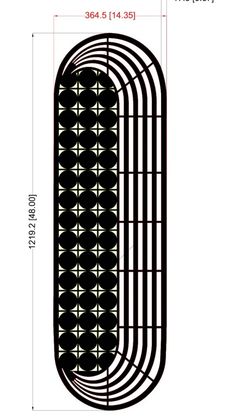 an image of a black and white wall decoration with circles on the side, measurements for each