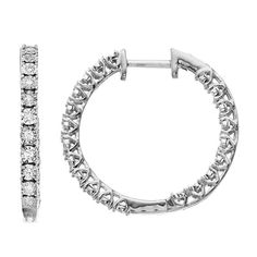 Add a touch of elegance to your ensemble with these Diamond Brilliance 1/2 Carat T.W. Diamond hoop earrings. Click on this JEWELRY & WATCHES GUIDE to learn about fit, styles, materials and more! Add a touch of elegance to your ensemble with these Diamond Brilliance 1/2 Carat T.W. Diamond hoop earrings. Click on this JEWELRY & WATCHES GUIDE to learn about fit, styles, materials and more! FEATURES Diameter: 23.00 mm Backings: clip-on Metal: sterling silver Plating: rhodium, 14k gold flash, 14k ros Diamond Hoop Earrings, 2 Carat, Jewelry Earrings Hoops, Jewelry Watches, Silver Tone, Gold Tones, Jewelry Design, Jewelry Earrings, Hoop Earrings