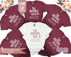 📢 🛍HOW TO ORDER: 1. From the two Drop-down menus select the T-shirt SIZE and the COLOUR you need.  2. Please confirm the T-Shirt Design in PERSONALISATION BOX Example: The Birthday Girl with with Pink Text The Birthday Squad, Lisa's 40th , London 2024 with White Text 3. Add these to your cart. *You will need to return to the listing to add the other sizes and designs you need before checking out. 📢 RETURNS & EXCHANGES: ⚠️RETURNING PERSONALISED ITEMS:⚠️ Because of the nature of these items, we 40th Birthday Tshirts, Matching T Shirts, Personalized Matches, Birthday Trip, Birthday Tshirts, Custom Tees, 18th Birthday, 40th Birthday, Birthday Girl