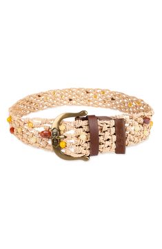 Add a flourishing touch to any look with this ornate belt knotted from raffia straw and embellished with multicolored beads and smooth leather trim. Raffia straw with leather trim Imported Belt Knots, Raffia Belt, Leather Trim, Sam Edelman, Smooth Leather, Leather Trims, Macrame, Straw, Nordstrom