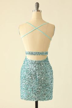 Green Open Back Sequin Glitter Homecoming Dress Homecoming Dresses Green, Glitter Homecoming Dress, Sweep Train Prom Dress, Lovely Partner, Lace Wedding Dress With Sleeves, Tight Mini Dress, Mini Dress Outfits, Prom Dresses With Pockets, Purple Home