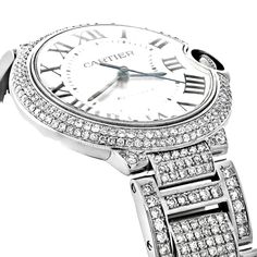 The Cartier Ballon Bleu Stainless Steel Women's Diamond Watch 28mm ~7ct is a timeless classic. This Luxurious Cartier watch is pre-owned, in excellent condition, and comes in an original box with a full warranty from ItsHot.com. Whether you're looking for a classic timepiece or a luxurious statement piece, the  Cartier Ballon Bleu Stainless Steel Women's Diamond Watch 28mm ~7ct is the perfect choice. Each watch can be additionally customized with diamonds (please contact us for details). Timeless Platinum Jewelry With Brilliant Cut, Luxury Round Diamond Watch For Weddings, Timeless Watches With Diamond Hour Markers, Luxury Diamond Accented Round Watch, Timeless Diamond Watch With Round Face, Timeless Round Diamond Watch For Weddings, Platinum Wedding Watch, Round, Wedding Platinum Watches, Round Shape, Platinum Wedding Watch