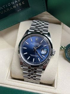 Rolex Datejust 36mm Blue Dial Fluted Bezel Jubilee 126234 NEW... for $11,975 for sale from a Trusted Seller on Chrono24 Rolex Blue, Rolex Datejust 36mm, Rolex Datejust Men, Stylish Watches Men, Boys Watches, Fancy Watches, Rolex Date, Expensive Jewelry Luxury, Rolex Watches For Men