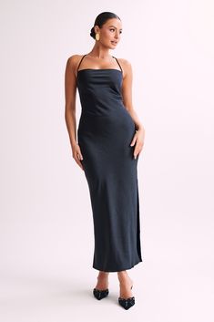 An understated and elegant silhouette for the modern muse. The much-loved SYDNEY Straight Neck Slip Maxi Dress returns in a fresh hue for a season of celebrations. Boasting a squared neckline and head-turning open back, this midi features a cross back design with a self-tie feature for a customised fit. Team with barely-there heels to keep Sydney in the spotlight. This style is designed to be a relaxed fit. It can be easily adjusted using the back lace-up detail. FEATURES: Squared neckline Skinn Midi Dress Layering, Minimal Dresses, Poses Female, Dress Minimal, Slip Maxi Dress, 18th Bday, Winter Ball, Black Bridesmaid, Squared Neckline