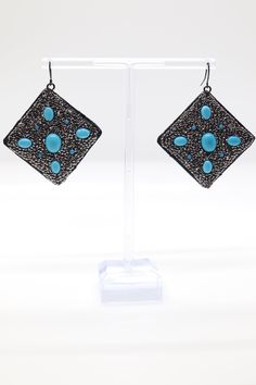 "These elegant Black Rhinestone Paved Earrings are beautifully adorned with Station Turquoise accents. The sparkling rhinestones add a touch of glamour while the turquoise stones bring a pop of color. Perfect for adding a touch of sophistication to any outfit." Sharpie Tie Dye, Turquoise Accents, Pattern Tattoo, Turquoise Stones, Black Rhinestone, Pop Of Color, Jewelry Inspo, Turquoise Earrings, Jewelry Projects