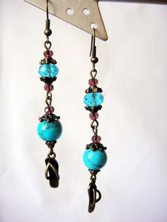 Long summer Turquoise flip-flop earrings for women made from faux turquoise, glass, antique brass tone nickel free alloy sandal charm, bead cups and ear wire. Funny gift for her Turquoise Wire Wrapped Earrings For Beach, Adjustable Vintage Earrings For Summer, Vintage Nickel-free Earrings For Beach, Nickel Free Vintage Summer Jewelry, Nickel-free Vintage Summer Jewelry, Summer Beach Earrings With Wire Wrapped Detail, Summer Beach Wire Wrapped Earrings, Turquoise Earrings For Vacation In Summer, Nickel-free Brass Earrings For Summer