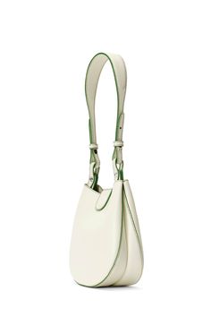 Matt white calfskin small saddle bag Olive contrast edging, threading and lining details. Fold-over flap with magnetic closure. Embossed logo. Two leather straps in different length, short one for side-shoulder baguette-carry and long one for crossbody carry. 1 bonus inner pouch detachable with chain. -------------- Bag size: approx. 7.5”W x 7”H x 3”D (19cm x 17.5cm x 7.5cm). One Shorter adjustable leather strap drop: approx. 8.5" to 9.5" (22cm to 25cm). One Longer adjustable leather strap drop: White Calf Leather Shoulder Bag For Daily Use, White Rectangular Calf Leather Shoulder Bag, White Calf Leather Shoulder Bag With Double Handle, White Calf Leather Shoulder Bag With Soft Leather, White Calf Leather Shoulder Bag With Removable Pouch, White Leather-lined Crossbody Shoulder Bag, White Calf Leather Satchel Shoulder Bag, White Leather Lined Crossbody Shoulder Bag, White Leather Shoulder Bag With Magnetic Closure