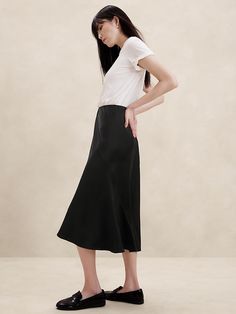 Midi Slip Skirt | Banana Republic Factory Midi Skirt Minimal, Chic Bias Cut Skirt With Relaxed Fit, Chic Bias Cut Relaxed Skirt, Relaxed Bias Cut Skirt For Night Out, Chic Bias Cut Midi Skirt, Night Out Bias Cut Relaxed Skirt, Relaxed Bias Cut Midi Skirt, Fitted Bias Cut Skirt, Relaxed Casual Skirt For Evening