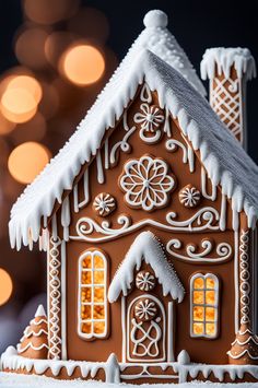 a gingerbread house is decorated with icing