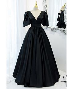 Get 10% off now! Buy formal long black vneck ballgown prom dress with open back at cheap price online. Free stable shipping and pro custom service since 2009. Classy Black Prom Dress, A Line Prom Dress, Satin Noir, Black Prom Dress, Beautiful Prom Dresses, Black Prom, A Line Prom Dresses, Long A, Prom Dresses With Sleeves