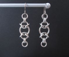 Chainmaille Jewelry Stainless Steel Earrings by BlackCatLinks, $10.00 Chain Mail Earrings, Chainmaille Jewelry Patterns, Chain Maille Patterns, Jump Ring Jewelry, Chainmail Jewelry, Chainmaille Bracelet, Chain Maille Jewelry, Rainbow Earrings, Chain Mail