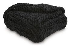 a black knitted blanket on a white background