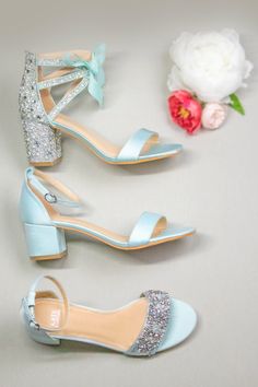 Are you ready for our blue collection!! So many of you have been asking for pretty blue wedding shoes with comfortable block heels... Meet Leah! Made with the most comfortable low block heels, Leah is the perfect shoes for all day comfort! Perfect for modern brides! Also, these wedding shoes with block heels are perfect for outdoor and garden weddings where you won't be worried about heels getting stuck!!! Wedding Shoes Block Heel Style “Leah” in blue 2" heel Block heels Adjustable ankle strap w Comfortable Bridesmaid Shoes, Bridal Flat Shoes, Comfortable Wedding Heels, Wedding Shoes Bow, Wedding Shoes Block Heel, Embellished Wedding Shoes, Best Bridal Shoes, Blue Bridal Shoes, Shoes For Bride