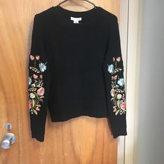 Never Worn, New With Tags. I Only Bought This To Get Free Shipping. Heart Sweaters, Woven Heart, Woman Weaving, Embroidered Sweater, S Crew, Sweater Sleeves, Heart Patterns, Sleeve Sweater, Scoop Neck