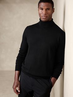 Black Sweater Men, Black Turtle Neck, Wool Turtleneck Sweater, Wool Turtleneck, Black Turtleneck, Banana Republic Factory, Turtleneck Sweater, Black Sweaters, Black And Navy