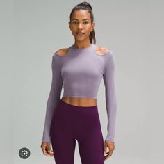 Purple Ash Color Size 6 Like New, Never Worn. Purple Long Sleeve Yoga Top, Casual Purple Tops For Pilates, Purple Athleisure Tops For Pilates, Moisture-wicking Purple Tops For Pilates, Yoga Long Sleeve, Shoulder Cut, Jason Wu, Ash Color, Color Purple