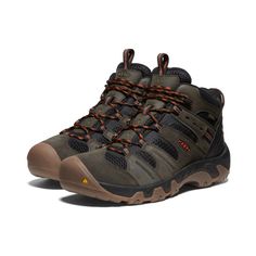 Men's Headout Waterproof Hiking Boot | Black Olive/Fossil Orange | KEEN Footwear Rugged Waterproof Lace-up Hiking Boots, Impact Resistant Leather Hiking Boots, Functional Hiking Work Boots With Round Toe, Functional Round Toe Work Boots For Hiking, Waterproof Functional Work Boots For Outdoor Activities, Rugged Waterproof Boots With Round Toe For Outdoor Activities, Rugged Waterproof Boots With Round Toe For Outdoor, Rugged Impact-resistant Work Boots For Outdoor Activities, Rugged Impact Resistant Work Boots For Adventure