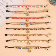 Material: Mixed Material Fashion Element: Auspicious Elephant Style: Ethnic Style Beaded Bell, Elephant Fashion, Rakhi Making, Braided Rope Bracelet, Retro Bracelet, Lucky Elephant, Elephant Bracelet, Elephant Pendant, Vintage Bell