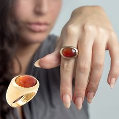 This is certainly a perfect jewelry gift for Halloween, impressive and unique Carnelian ring for women, large BEUTIFUL Carnelian inlaid in oval gold ring, handmade design with presence, a special piece of jewelry for woman to wear every day and every occasion. Give her this beautiful Halloween ring, she will loved it. ** The ring can embed any other stone you choose.your birthstone-see variations. Features: * Handmade * 22k gold plated Sterling silver-nickel free * Carnelian gemstone- natural 18 Mail Package, Unique Gold Rings, Halloween Ring, Beautiful Halloween, Orange Carnelian, Carnelian Ring, Promise Ring Gift, Gold Statement Ring, Red Gemstones