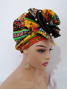 Turban Cap, Head Ties, Ankara Print, Long Curls, Tie Gifts, Hair Routines, All Hair Types, Hair Tie, Protective Hairstyles