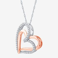 Diamond Clarity: I2-I3Jewelry Closure: Spring Ring ClaspLink Construction: SolidSetting: ProngShape: HeartStone Cut: RoundDiamond Color: G-HMetal Color: WhiteChain Length: 18 InchPendant Length: 21.7mmPendant Width: 20mmRounded Carat Weight: 1/4 Ct. T.w.Chain Construction: RopeCare: Wipe CleanStone Type: 45 Lab Grown DiamondAuthenticity: Lab Grown DiamondBirthstone: April BirthstoneMetal: Sterling Silver, 14k Rose Gold Over SilverNecklace Type: Pendant NecklacesCountry of Origin: Imported Rose Gold Heart Pendant Necklace With Diamond Cut, Rose Gold Heart Cut Necklace For Anniversary, Rose Gold Double Heart Jewelry For Valentine's Day, Rose Gold Heart Pendant Jewelry With Diamond Cut, Rose Gold Jewelry With Diamond Accents For Anniversary, Rose Gold Diamond Cut Heart Necklace For Valentine's Day, Rose Gold Open Heart Necklace With Diamond Accents, Rose Gold Double Heart Necklace For Anniversary, Rose Gold Jewelry With Diamond Accents For Valentine's Day