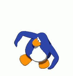 an image of a blue penguin with orange feet