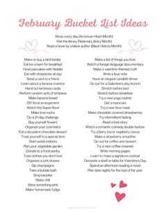 a valentine's day poem with hearts on it and the words, february bucket list ideas