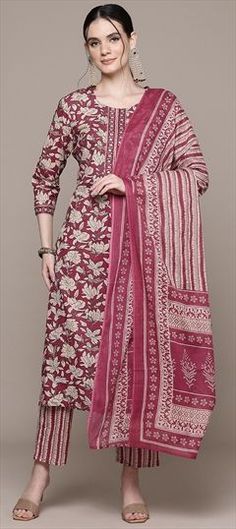 Beige and Brown, Red and Maroon color Salwar Kameez in Cotton fabric with Cut Dana, Printed, Zari work Red Printed Wedding Kurta, Red Wedding Kurta With Printed Motifs, Eid Red Kurta With Block Print, Red Anarkali Set With Printed Motifs For Wedding, Red Wedding Anarkali Set With Kalamkari Print, Red Anarkali Salwar Kameez With Printed Motifs, Bollywood Style Red Printed Salwar Kameez, Red Block Print Wedding Sets, Festive Red Churidar With Printed Motifs