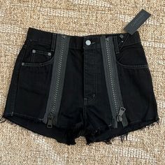 Carmar Zip Black Jean Shorts Size 28 New With Tags (A) High Waist Black Jean Shorts With Belt Loops, Trendy Black Jean Shorts With Belt Loops, Edgy High Rise Bottoms With Zip Fly, Edgy Black Shorts With Belt Loops, Trendy Black Bottoms With Zip Fly, Edgy Mid-rise Bottoms With Zip Fly, Edgy Mid-rise Bottoms With Zipper Closure, Edgy Fitted Shorts With Zipper Closure, Edgy Shorts With Zipper Closure For Spring