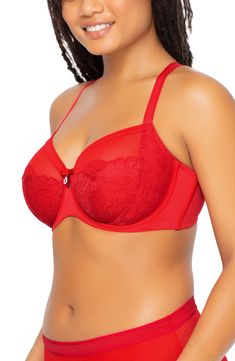 With enough coverage to wear under T-shirts, this lace-and-mesh bra gives a natural-looking boost and underwire support to your curves. 85% nylon, 15% spandex Hand wash, line dry Imported Underwire Bra With Lace Closure, Padded Lace Underwire Bra, Mesh Bra, Lace Underwire, Underwire Bra, Hand Wash, Nordstrom, Spandex, Couture