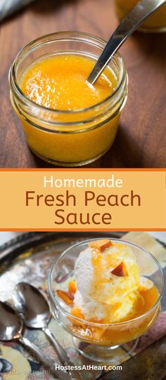 homemade fresh peach sauce in small glass bowls