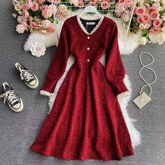 Red lace V collar dress, new style, autumn and winter, temperament long sleeves dressMaterial:blendedColor:black,redStyle:elegantFeatures:temperamentSize:(cm):S,M,L 1inch=2.54cm,1cm=0.39inchM:length:103,bust:88-100&ltp&gtL:length:104,bust:92-104</p>&ltbr/>&ltp&gtNote:Due to different measurement methods,there will be 1-3 error(unite:cm), please understand.</p>&ltbr/>&ltp&gtPlease check the size carefully when you choose items,thank you.</p> Long Sleeves Dress, Dress Autumn, Sleeves Dress, Red Lace, Collar Dress, Red Fashion, Different Fabrics, Dress Materials, Autumn And Winter