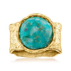 PRICES MAY VARY. 18kt yellow gold over sterling silver, stabilized turquoise ring for women. Stabilized turquoise. 1/2" wide. Luxury 18kt yellow gold over sterling silver ring. Round shape green stabilized turquoise. Textured and polished 18kt yellow gold over sterling silver. Includes jewelry presentation box. Due to the naturally occurring characteristics of gemstones, each is unique and may exhibit imperfections such as inclusions , blemishes and cloudiness, as well as color variations. Ross- Byzantine Rings, Jewelry Presentation, Moon And Star Ring, Chic Rings, Gemstone Engagement, Classic Engagement Rings, Wide Band Rings, Turquoise Rings, Three Stone Rings