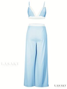 Lasaky - Stylish Solid Bra Tops & Long Pants Suits for Womens Night Out - High-Quality Womens Clothing Blue Summer Sleep Pants, High Waist Loungewear Sets For Summer, High Waist Summer Loungewear Sets, Long Pants, Bra Tops, Long Tops, Night Out, Spring Summer, Solid Color