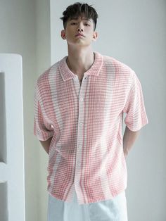 Rosa vieja Casual Collar manga corta Lana Peinada Guingán,Liso,A rayas  Embellished Elástico Alto Pastel Clothes Outfits Men, Pastel Mens Fashion Formal, Pink Summer Outfits Men, Mens Fashion Pastel, Pink Fits Men, Men Pastel Outfit, Pink Outfit For Men, Gay Male Fashion, Men Pink Outfit