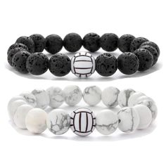 PRICES MAY VARY. Material: 10mm Black Lava Stone/White Howlite Beaded. Size: 7.5 inches (19cm) . Unique Design: Beautifully handcrafted bead bracelet with a volleyball bead . Perfect for any gift giving occasion, great gift for Christmas Day, Anniversary Day, Thanksgiving Day, Valentines Day and Birthday to your Friends, family etc. Pack：1 pcs keychain a velvet bag,ready for giving. Volleyball Gift Basket, Adjustable White Sports Jewelry, Adjustable Casual Sports Bracelets, Casual White Wristband With 8mm Beads, Adjustable Casual Sports Wristband, Black Sports Jewelry With Round Beads, Casual Adjustable Bracelets For Team Events, Adjustable White Wristband For Sports Events, Adjustable White Wristband For Sports