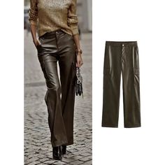 These stylish Women's Faux Leather High Waist Cargo Pants Straight Leg are perfect for Autumn and Winter. The high-quality eco leather construction is cozy and chic, available in brown. The loose fit adds extra comfort. SPECIFICATIONS Style: Casual Age: MIDDLE AGE Origin: CN Season: Autumn/Winter Waist Type: HIGH Decoration: Pockets Elasticity: Non Stretch Fabric Type: Broadcloth Pattern Type: Solid Pant Style: Cargo Pants Material: Faux Leather Fit Type: Regular Fit Length: Full Length Closure High Waist Cargo Pants, Waist Cargo Pants, Olive Green Pants, Zara Outfit, Style Cargo, Pants Straight Leg, Green Pants, Leather Outfit, Winter 2024