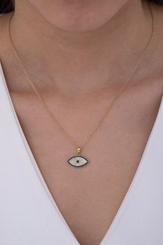 14K Solid Gold Evil Eye Necklace Evil Eye Necklace 925 - Etsy Silver Evil Eye Necklace In 14k Gold, 14k Gold Silver Evil Eye Necklace, Silver 14k Gold Evil Eye Necklace, Silver 14k Gold Necklace With Evil Eye, Sterling Silver Evil Eye Jewelry For Gifts, Sterling Silver Evil Eye Necklace For Gift, Sterling Silver Evil Eye Necklace For Everyday, Gold Evil Eye Necklace, Necklace Evil Eye