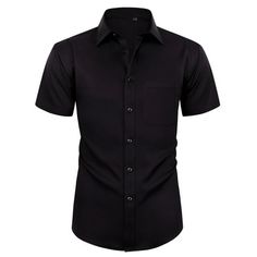 This men's short sleeve stretch cotton dress shirt is fashionable and classic.Made of high-quality stretch fabric.Whether for formal occasions or daily casual, it is a perfect choice. Size: M.  Color: Black.  Gender: male.  Age Group: adult. Half Sleeve Shirt With Button Closure, Solid Color Half Sleeve Shirt With Button Closure, Fitted Black Button-up Short Sleeve Shirt, Fitted Black Short Sleeve Button-up Shirt, Short Sleeve Office Shirt With Button Closure, Short Sleeve Business Shirt For Summer, Short Sleeve Shirt With Button Closure For Office, Fitted Short Sleeve Black Shirt With Buttons, Office Short Sleeve Shirt With Button Closure