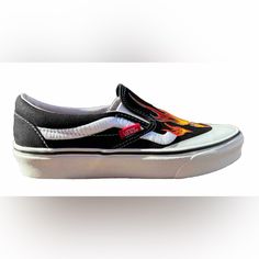 Size 5.5 Men’s Size 7 Womens Vans New Without Box Classic Flames Unisex Low 721278 Black Slip-on Sneakers With Vulcanized Sole For Sports, Black Slip-ons With Cushioned Footbed For Sports, Sporty Black Slip-ons With Cushioned Footbed, Black Vulcanized Sole Slip-on Canvas Shoes, Black Slip-on Canvas Shoes With Vulcanized Sole, Black Casual Sports Slip-ons, Black Casual Slip-ons For Sports, Casual Black Slip-ons For Sports, Black Slip-on Sneakers With Rubber Sole For Skateboarding