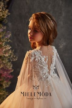 Renata Luxury Flower Girl Dress with Cape - Miele Moda Luxury Fashion House — FEATURES: Full circle gorgeous multi-layered tulle princess skirt Elegant silhouette with a breathtaking long train and sheer cape (dress can be... Tulle Ball Gown For Ceremony, Elegant Tulle Princess Dress For Ceremonies, Princess Style Pageant Dress With Sheer Bodice, Princess Style Dress With Sheer Bodice For Pageant, Tulle Gown With Sweep Train For Pageant, Ceremonial Tulle Dress With Detachable Train, Ceremony Tulle Ball Gown Dress, Floor-length Tulle Dress For Dress-up, Floor-length Tulle Dress For Dress-up Occasions