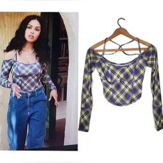 Urban Outfitters Mia Cold Shoulder Top In Green Plaid. From A Huge Collection Of Unworn And Lightly Worn Wardrobe Obtained From A Major Studio Costume Department. Clothing From Shows Including Disney + Shows Big Shot With John Stamos, The Mighty Ducks: Game Changers With Emilio Estevez, Lauren Graham And Josh Duhamel, The Hit Hulu Series Saint X, Tiny Beautiful Things, How I Met Your Father And Hulu Film Quiz Lady. This Top Came From Tiny Beautiful Things And Was Worn By Actress Aneasa Yacoub As Purple Stretch Long Sleeve Crop Top, Purple Long Sleeve Stretch Crop Top, Y2k Purple Tops For Fall, Y2k Style Purple Tops For Fall, Purple Y2k Tops For Fall, Y2k Fall Purple Tops, Purple Stretch Cotton Crop Top, Purple Fitted Y2k Crop Top, Fitted Purple Crop Top For Fall